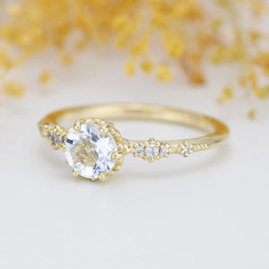 Aquamarine and diamond ring, aquamarine cluster, 18k gold ring aquamarine