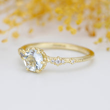 Load image into Gallery viewer, Aquamarine and diamond ring, aquamarine cluster, 18k gold ring aquamarine