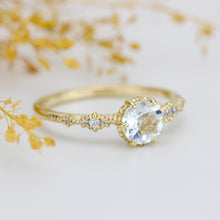 Load image into Gallery viewer, Aquamarine and diamond ring, aquamarine cluster, 18k gold ring aquamarine