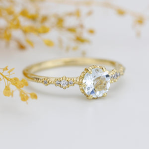 Aquamarine and diamond ring, aquamarine cluster, 18k gold ring aquamarine