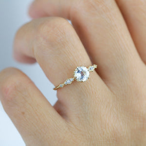 Aquamarine and diamond ring, aquamarine cluster, 18k gold ring aquamarine