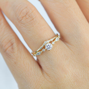 Wedding set rings delicate, wedding ring set white gold, 18k gold engagement ring and wedding band set |R 323-327WD