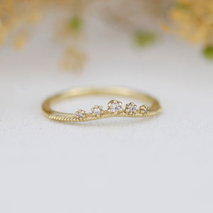 Curved wedding band diamond, diamond filigree ring, curved band engagement ring