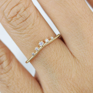 Curved wedding band diamond, diamond filigree ring, curved band engagement ring