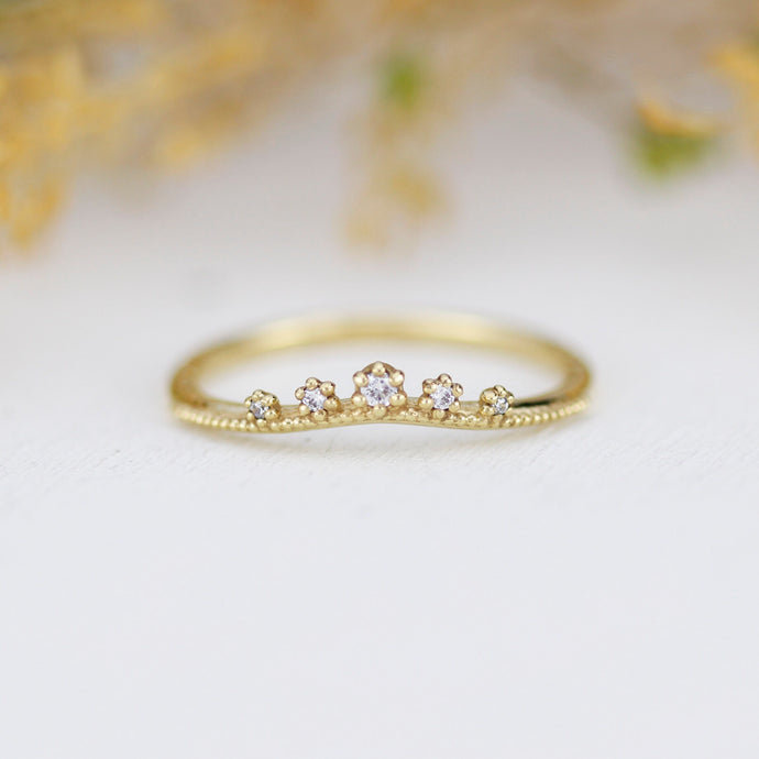 Curved wedding band diamond, diamond filigree ring, curved band engagement ring