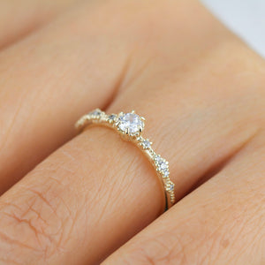 Wedding set rings delicate, wedding ring set white gold, 18k gold engagement ring and wedding band set |R 323-327WD