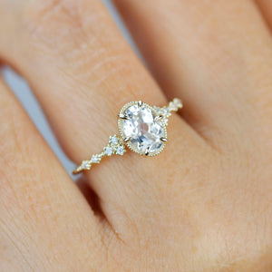 White topaz engagement ring, oval diamond engagement ring, 6 prong oval ring, classy engagement ring