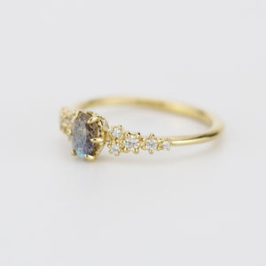 Oval Labradorite and Diamond engagement ring, Gold ring Labradorite, 18k gold ring, simple diamond ring