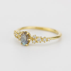 Oval Labradorite and Diamond engagement ring, Gold ring Labradorite, 18k gold ring, simple diamond ring