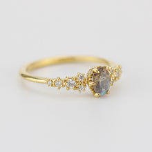 Load image into Gallery viewer, Oval Labradorite and Diamond engagement ring, Gold ring Labradorite, 18k gold ring, simple diamond ring