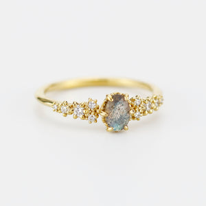 Oval Labradorite and Diamond engagement ring, Gold ring Labradorite, 18k gold ring, simple diamond ring