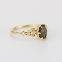 Load image into Gallery viewer, labradorite engagement ring, labradorite gold ring, oval ring diamond, labradorite and diamond ring, 18k vintage ring