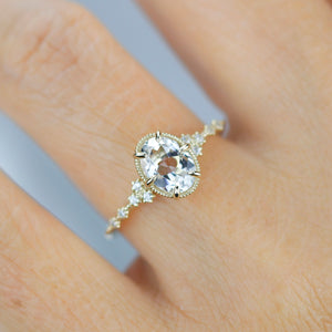 White topaz engagement ring, oval diamond engagement ring, 6 prong oval ring, classy engagement ring