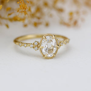 White topaz engagement ring, oval diamond engagement ring, 6 prong oval ring, classy engagement ring