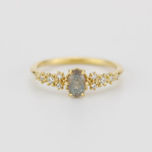 Oval Labradorite and Diamond engagement ring, Gold ring Labradorite, 18k gold ring, simple diamond ring