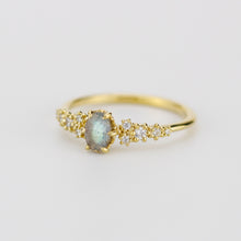 Load image into Gallery viewer, Oval Labradorite and Diamond engagement ring, Gold ring Labradorite, 18k gold ring, simple diamond ring