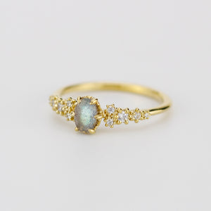 Oval Labradorite and Diamond engagement ring, Gold ring Labradorite, 18k gold ring, simple diamond ring