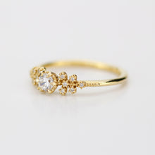 Load image into Gallery viewer, Unique diamond engagement ring, handmade diamond ring, antique style ring, simple diamond ring, cluster diamond ring