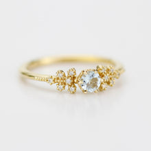 Load image into Gallery viewer, Round aquamarine and diamond ring, vintage style aquamarine ring, round engagement ring