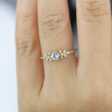 Load image into Gallery viewer, Round aquamarine and diamond ring, vintage style aquamarine ring, round engagement ring