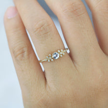 Load image into Gallery viewer, Round aquamarine and diamond ring, vintage style aquamarine ring, round engagement ring