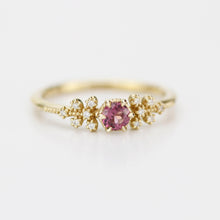 Load image into Gallery viewer, 18k gold engagement ring garnet, Round garnet ring, vintage milgrain round cut garnet engagement ring, gold ring delicate