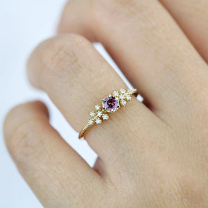 18k gold engagement ring garnet, Round garnet ring, vintage milgrain round cut garnet engagement ring, gold ring delicate