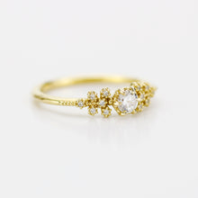 Load image into Gallery viewer, Unique diamond engagement ring, handmade diamond ring, antique style ring, simple diamond ring, cluster diamond ring