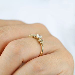 Unique diamond engagement ring, handmade diamond ring, antique style ring, simple diamond ring, cluster diamond ring