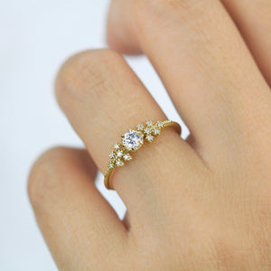 Unique diamond engagement ring, handmade diamond ring, antique style ring, simple diamond ring, cluster diamond ring