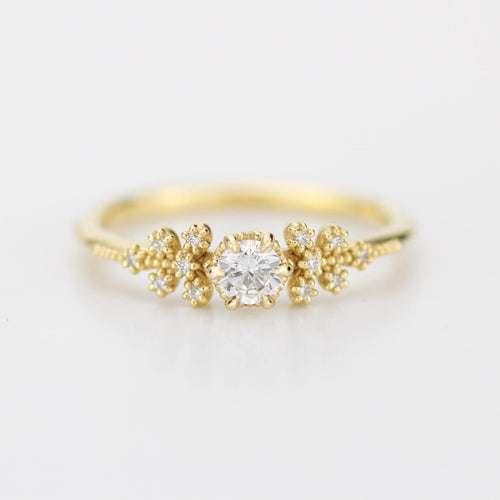 Unique diamond engagement ring, handmade diamond ring, antique style ring, simple diamond ring, cluster diamond ring