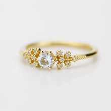 Load image into Gallery viewer, Round aquamarine and diamond ring, vintage style aquamarine ring, round engagement ring