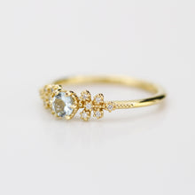 Load image into Gallery viewer, Round aquamarine and diamond ring, vintage style aquamarine ring, round engagement ring