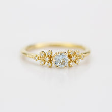 Load image into Gallery viewer, Round aquamarine and diamond ring, vintage style aquamarine ring, round engagement ring