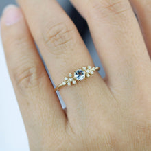 Load image into Gallery viewer, Round aquamarine and diamond ring, vintage style aquamarine ring, round engagement ring