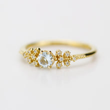 Load image into Gallery viewer, Round aquamarine and diamond ring, vintage style aquamarine ring, round engagement ring