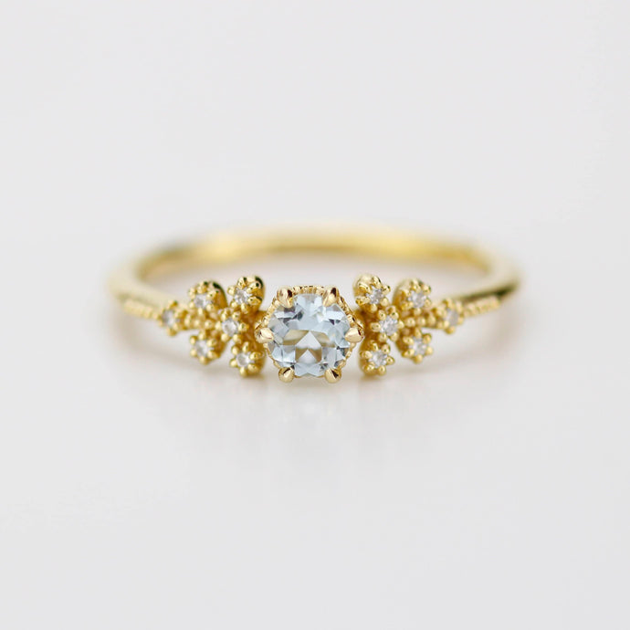 Round aquamarine and diamond ring, vintage style aquamarine ring