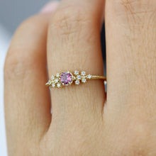 Load image into Gallery viewer, 18k gold engagement ring garnet, Round garnet ring, vintage milgrain round cut garnet engagement ring, gold ring delicate