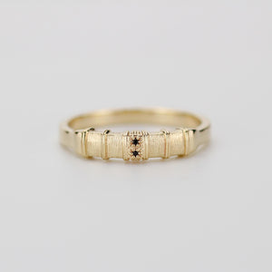 18K Gold Men’s Engagement Ring with Black Diamond & Hand-Engraved Detailing