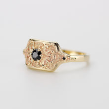 Load image into Gallery viewer, 18K Solid Gold Mens Signet Ring with Black Diamond