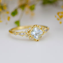 Load image into Gallery viewer, Aquamarine engagement ring vintage unique, princess cut engagement ring | R339AQ