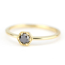 Load image into Gallery viewer, hexagon ring, black diamond ring, engagement ring, diamond ring, black diamond, gold ring, diamond engagement, promise ring, Delicate Ring - NOOI JEWELRY