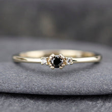 Load image into Gallery viewer, engagement ring black diamond, delicate engagement ring, unique engagement ring, minimalist ring diamond, minimal, diamond ring, curved band - NOOI JEWELRY