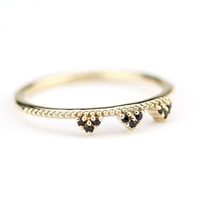 delicate engagement ring, minimalist engagement ring, anniversary ring, black diamond wedding band, engagement ring black diamond, stackable - NOOI JEWELRY