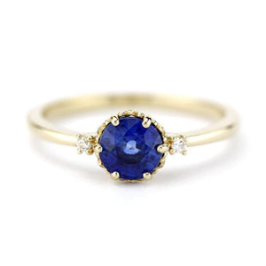 Blue kyanite engagement ring, Three stones ring 18k gold - NOOI JEWELRY