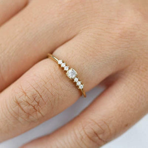 3 mm round diamond square setting simple | round engagement ring with side stones - NOOI JEWELRY