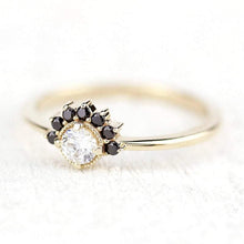 Load image into Gallery viewer, Cluster Engagement Ring Yellow Gold,Cluster Diamond Ring, Black Diamond Cluster Ring. Engagement Cluster Ring, Ring Cluster, Engagement Ring - NOOI JEWELRY