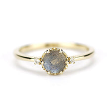 Load image into Gallery viewer, delicate engagement ring three stone ring labradorite and diamond 18k gold - NOOI JEWELRY
