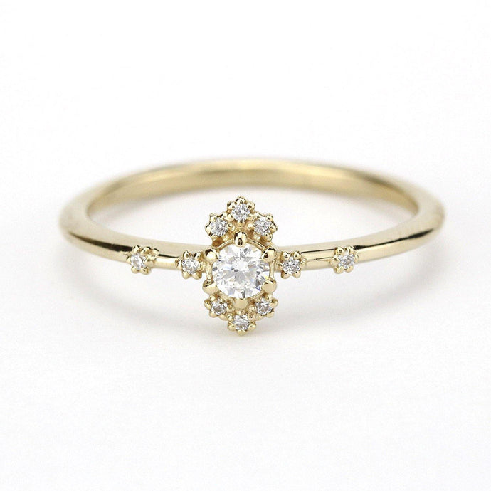 dainty engagement ring simple diamonds | small diamond cluster ring - NOOI JEWELRY