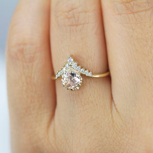 morganite and diamond engagement ring chevron setting, diamond with morganite and side stones - NOOI JEWELRY
